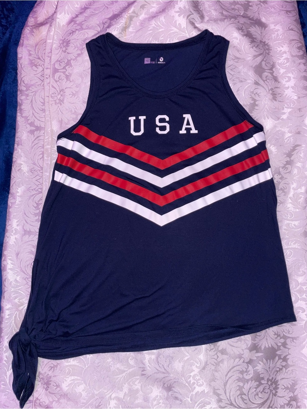 USA Stripe Navy Blue Tank Top with Side Tie